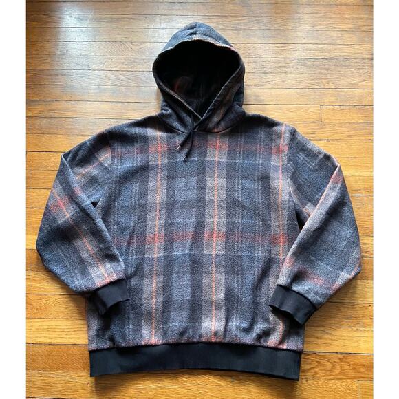 TOPMAN Gray/Multicolored Plaid Hoodie Mens sz L - Picture 2 of 9
